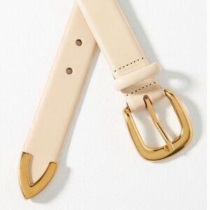 Anthropologie Belt Simple Western Leather Cream Small NWT
